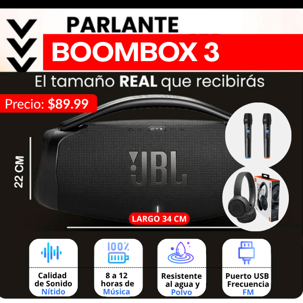 Combo Boombox 3 + Auriculares + 2 Micrófonos